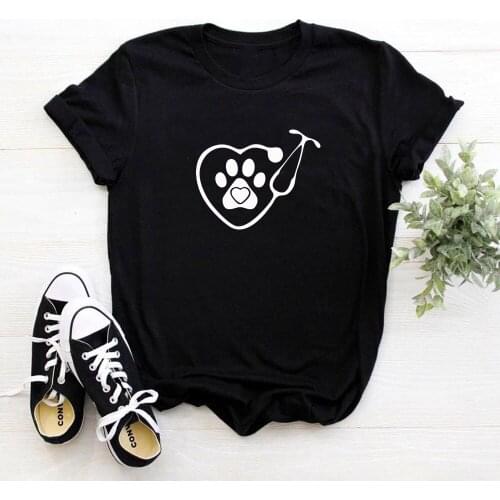 Harajuku Heart stethoscope veterinary print cotton Tshirt Womens T Shirt For Dog Lovers Women Clothing Summer Funny tops tees