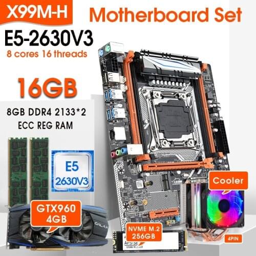 JINGSHA X99M-H motherboard with XEON E5 2630V3 2*8G DDR4 2133 memory NVME 256GB M.2 SSD GTX960 4GB COOLER combo kit set
