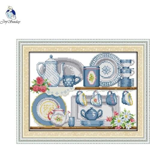 Joy Sunday Porcelain Canvas DMC 11ct 14ct Counted Chinese Cross Stitch Kits printed for Embroidery Home Decor Needlework