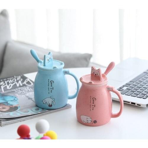 New style 450ml Cartoon Ceramic Cute Cat Cup with Lid and Spoon Coffee Cup Home Milk Tea Cup Breakfast Cup Drink Novelty Gift