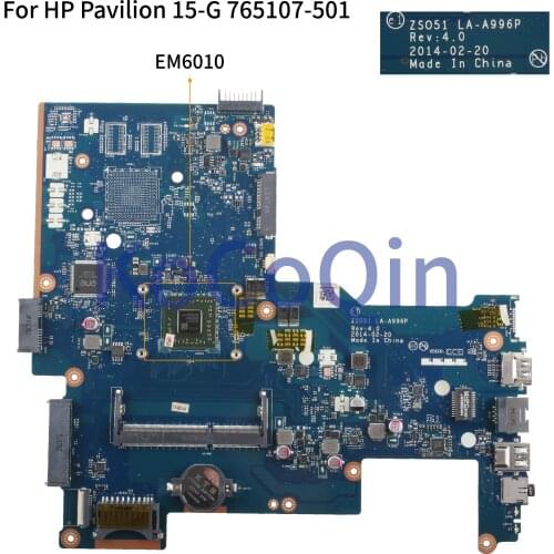 KoCoQin Laptop motherboard For HP Pavilion 15-G 255 G3 EM6010 Mainboard 765107-001 765107-501 ZS051 LA-A996P AMD CPU