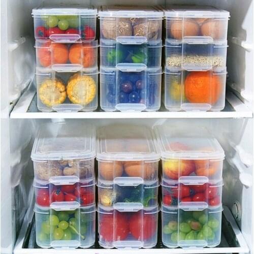 Kitchen Refrigerator Food Storage Containers with Lid Transparent Plastic Fresh-keeping Fridge Cabinet Organizer Box Space Saver