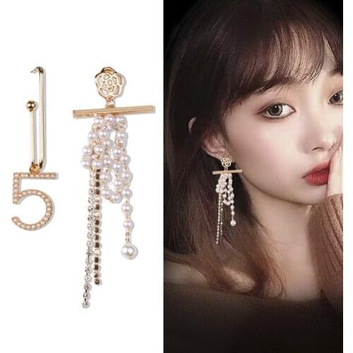 Korean simple letter flower pearl drop dangle earring jewelry for women