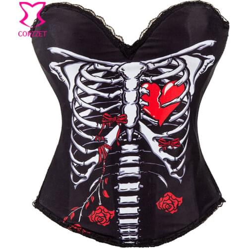Gothic Rose skull printing Corset Cotton Body shapers Bustier Lingerie Costume fashion corselet women party club wear punk tops