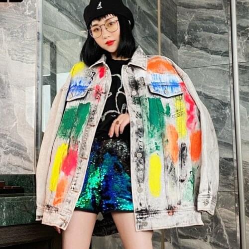 2020 Jacket Denim Fashion Loose Street Hip Hop Free Shipping Real Shot For Men And Women Washed Hand Painted Color