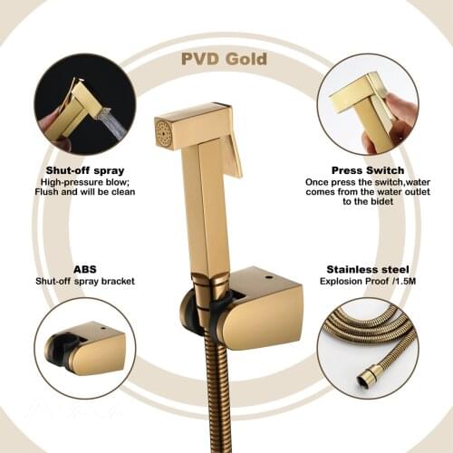 Copper gold square toilet toilet cleaning pressurization spray gun set