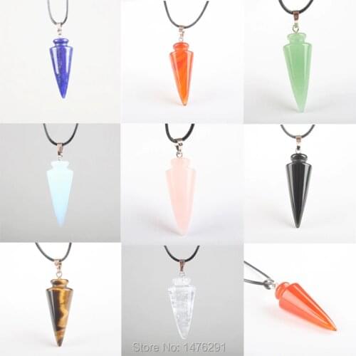 Fashion Jewelry Mixed Carnelian Opal Lapis Lazuli Tigereye Rose Pink Quartz Clear Crystal Cone Pendant 1Pcs