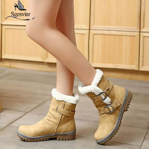 Fashion Winter Boots Women Snow Boots Flat Heels Winter Shoes Warm Fur Boot Mid-Calf Spring Autumn Womens Shoes Plus Size 46
