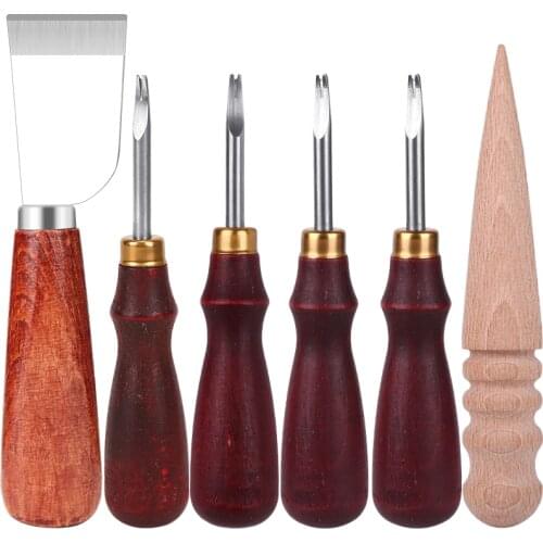 LMDZ Leather Working Tool Set Mahogany Handle Skiving Knife 4 Sizes with Wooden Handle Edge Beveling Machine and Polishing Rod