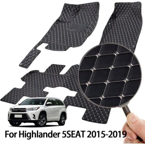 5-Seats Floor Mats Set for Toyota Highlander 2015-2019 LHD PU Leather Luxury Surround Car Interior Carpet Seat Ridged Mat