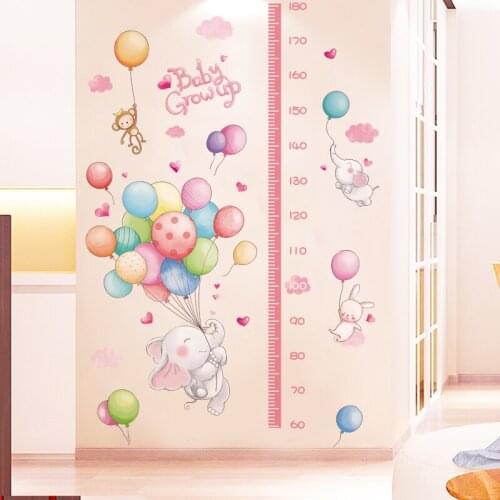 Animals Balloons Wall Sticker DIY Height Measure Mural Decals for Kids Rooms Baby Bedroom Children Nursery Home Decoration