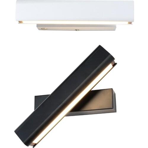 Nordic simple black and white wall lamp creative modern living room bedroom bedside stairs rotation adjustment three-color LED