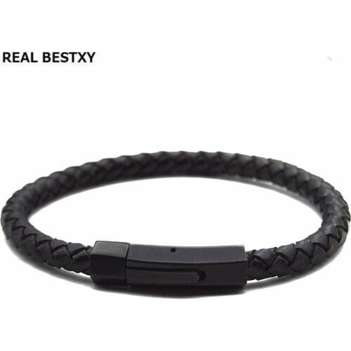 REAL BESTXY Fashion Jewelry Multilayer Stainless Steel Clasp Bracelet for Women Leather Bracelets & Bangles Men Jewelry
