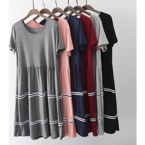 Fdfklak Sleepwear Summer Loose Modal HOME Dress Night Dress Women Nightie O-Neck Short Sleeve Nightgown Sleeping Clothes
