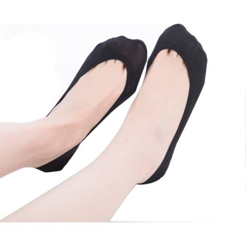 5 Pairs Women Socks Shallow Mouth Invisible Boat Sock Bottom Silicone Non-slip Solid Color Female Socks Summer Thin Silk Hosiery