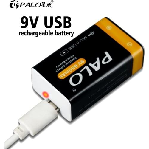 New Li-ion 9V rechargeable battery USB 6F22 9V constant voltage lithium 9v Batteries for multimeter smoke alarm toy +usb cable