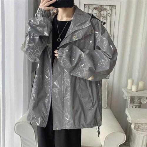 Spring and autumn new reflective jacket mens Korean version of the trend loose handsome casual jacket