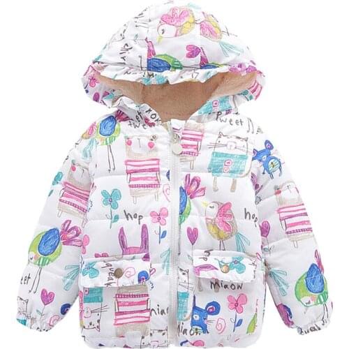 1 2 3 4 5 Years Winter Girls Jacket Cute Cartoon Graffiti Autumn Keep Warm Outerwear Fashion Casual Hooded Boy Coat Kids Clothes