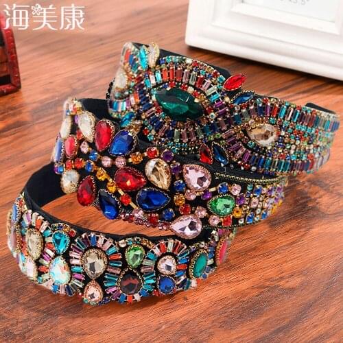 Haimeikang Rhinestone Headbands for Women Vintage Head Bands Full Crystal Hairbands Colorfol Bezel Hair Accessories