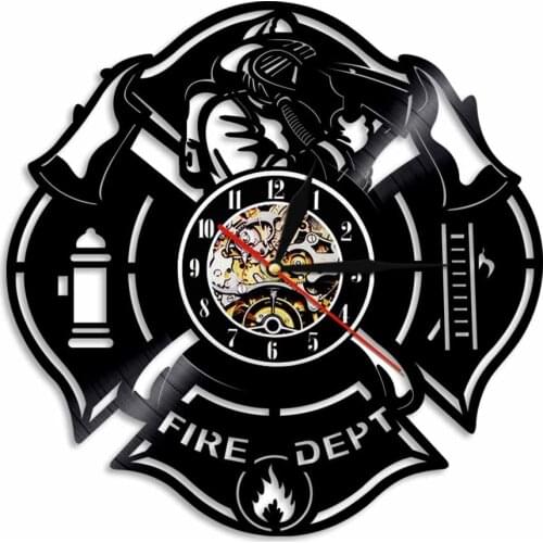 Fire Department Wall Clock Made of Vinyl Record Professional Home Decor Firemen Rescue Life Fire Service Firefighting Wall Clock