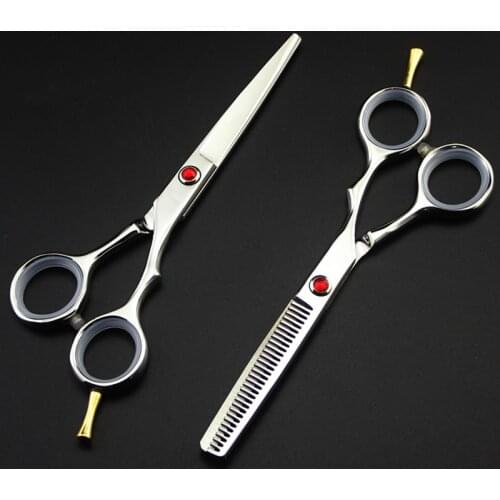 Professional Japan 440c 5.5 '' red gem hair scissors haircut scissor thinning barber makas cutting shears hairdresser scissors