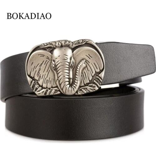 BOKADIAO mens genuine leather belt Punk Elephant Automatic Buckle Black Cowskin belt Luxury designer Belts for Men high quality