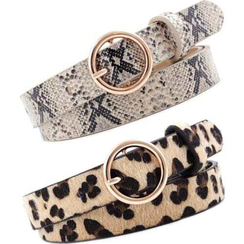 2021 Fashion Leopard Belt Women Snake Zebra Print Thin Horsehair Waist Belt PU Leather Gold Ring Buckle Belts for Ladies Female