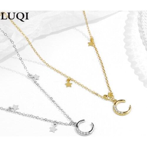S925 platinum plated new fashion star and moon necklace TXL066