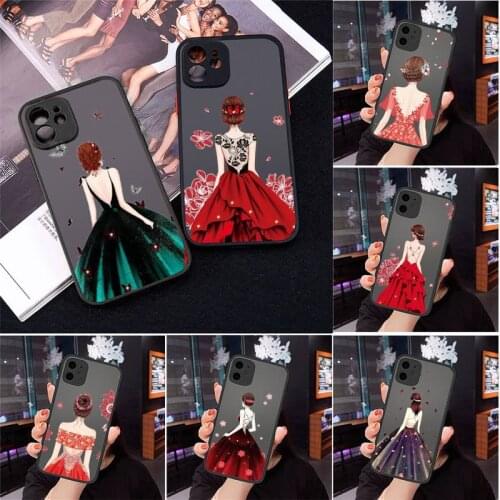Dress wedding girl Phone Cases Matte Transparent for iPhone 7 8 11 12 s mini pro X XS XR MAX Plus Shell Cover Coque funda