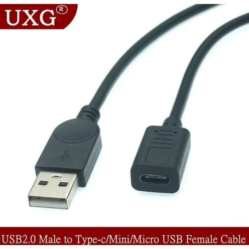USB 2.0 Type-A Male to Type-c USB-C usb3.1 Mini Micro USB B Type 5pin Female Connector Charging data Extension Cable 25cm