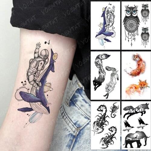 Waterproof Temporary Tattoo Sticker Astronaut Whale Flash Tatoo Music Universe Moon Arm Wrist Fake Tatto For Body Art Women Men
