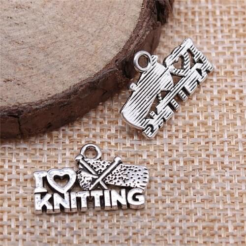 WYSIWYG 10pcs 20x12mm Charms I Love Knitting Antique Making Pendant Fit Vintage Tibetan Silver Color DIY Handmade Jewelry