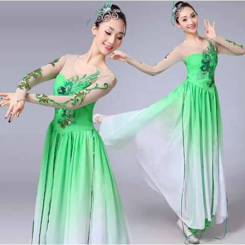 Green Flamenco Dress Adult Fairy Concert Outfits Stage Costume Classical Dance Wear Ballroom Dance Clothes Gypsy Skirt DL7398