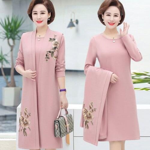 Womens Dress Set Dress Vest Age-Reducing Dress Two-Piece 2021 New Female Spring Autumn Temperament Embroidery Dresses Suit W4