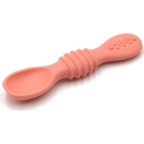 066B Baby Spoon Silicone Teether Toy Learning Feeding Scoop Newborn Training Utensils