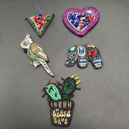 1PCS Sew-on Beaded Pocket Star Patches Elephant Badges Crystal Beads Appliques wholesale An crown Patches T-shirt Diy Bags Decor