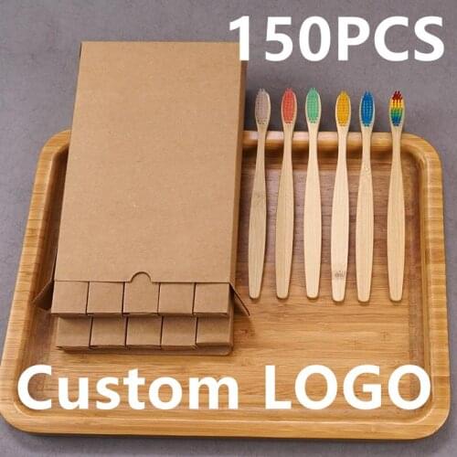 150 Pcs Custom Logo Bamboo Toothbrush Portable Eco Friendly Products Wooden Tooth Brushes for Adults with Individual Package