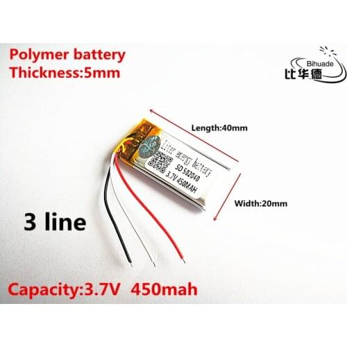 3 line Good Qulity 3.7V,450mAH,502040 Polymer lithium ion / Li-ion battery for TOY,POWER BANK,GPS,mp3,mp4