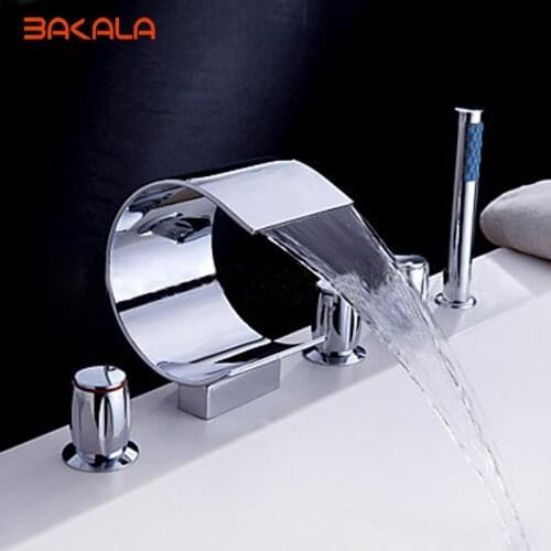 FreeShipping BAKALA contemporary Chromed sink waterfall bathtub faucet bathroom bath tub mixer taps with hand shower S-208H