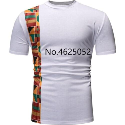 White Patchwork African Dashiki Print T Shirt Men 2019 Brand New Short Sleeve Tee Shirt Homme Streetwear Casual African Clothes