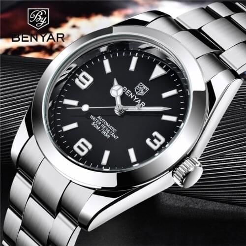 BENYAR Top Brand Black Men Watch 2021 Automatic Mechanical Tourbillon Clock Fashion Military Watches Men Stainless Steel Clock