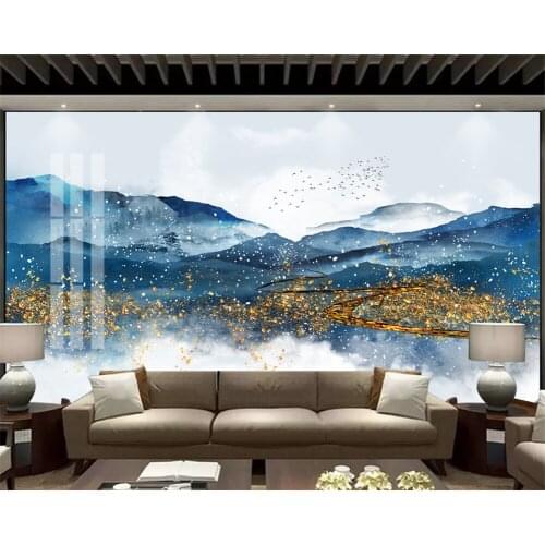Beibehang Custom modern new bedroom living room blue ink landscape background wallpaper wall papers home decor papier peint