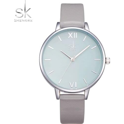 Shengke Watches Women Fashion Watch New Elegant Dress Leather Strap Ultra Slim Wrist Watch Montre Femme Reloj Mujer