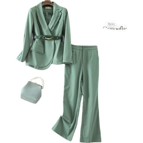 Designer New Women Blazer Two Piece Sets Long Sleeve Blazer Coat Tops Straight Leg Pants Female Elegant Pant Suits OL Style