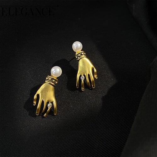 ELEGANCE Vintage Finger Unique Design Earrings for Women Geometric Gold Metal Drop Earrings Trendy Earring Jewelry Accessories