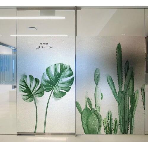 Custom Size Static Cling Window Film Green Plant Style Decorative Privacy Protection Frosted Glass Sticker For Window Door Cabin