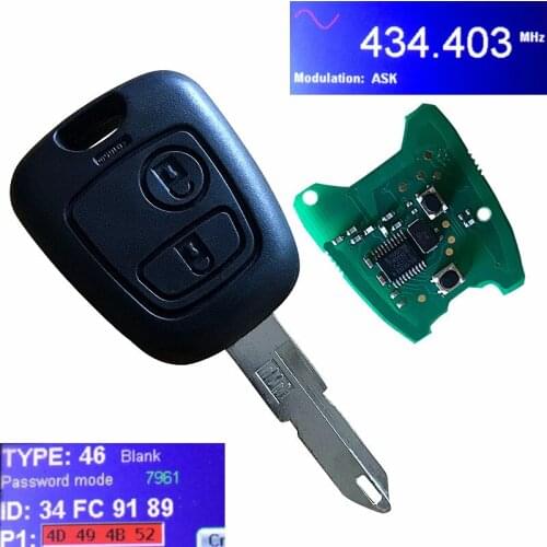 For PEUGEOT 206 207 2 Buttons Car Remote Key Fob Complete Vehicle Car Key 433Mhz ID46 Chip