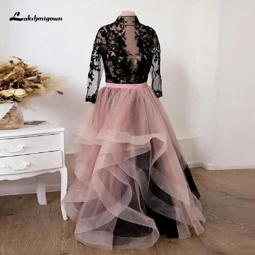 Lakshmigown Gothic Red and Black Wedding Dresses Custom Colour High Neck Vintage Lace Satin Bridal Ball Gowns vestido de noiva