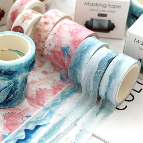 3 Rolls/lot Cute Blue Ocean Series Washi Tape Kawaii Stationery Self-adhesive Paper Tape DIY Scrapbook Notebook Decoration