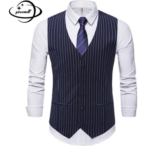 M-3xl Mens Suits Vests Spring Autumn Male Blazer Waistcoats Buttons Stripe Business Formal Comfortable Top Clothes Hy43